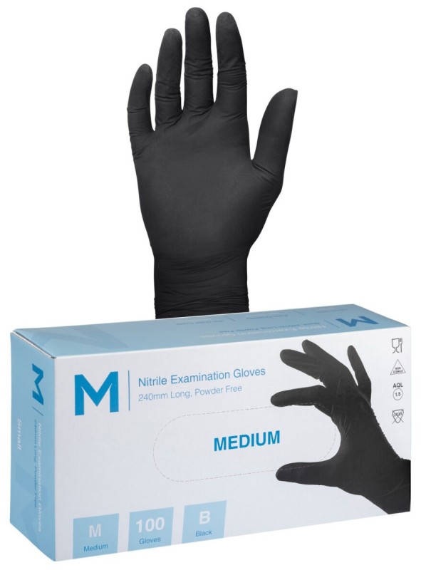 Nitrile Black Gloves 7g M Pack